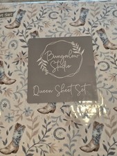 Western Cowboy Boot QUEEN sheet set floral blues horseshoe sheets NEW