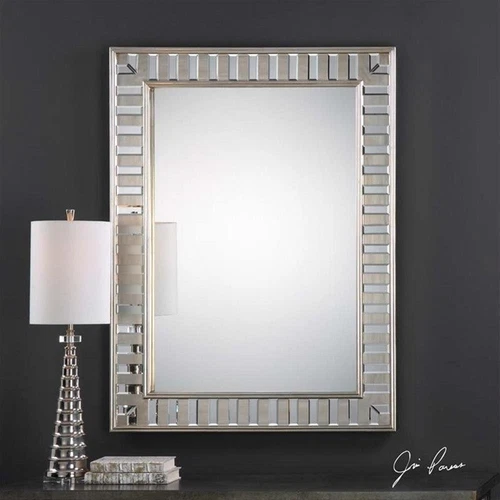 Uttermost Lanester Contemporary MDF Wood Leaf Mirror in Silver - Picture 1 of 3