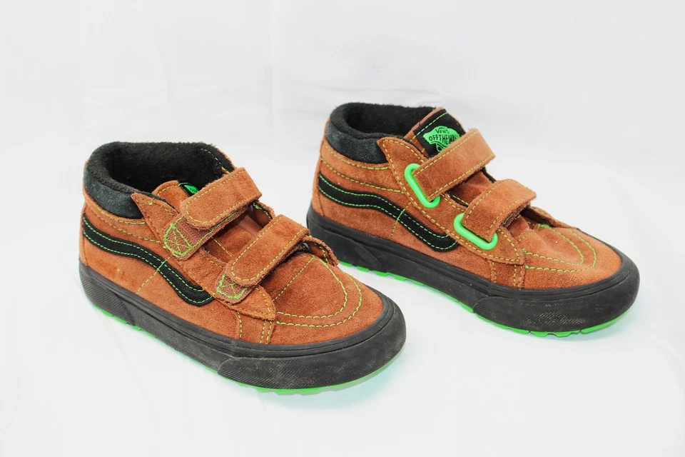 Zapato Vans SK8 Medio Tobillo Marrón Gamuza Correa Talla Y13.5 Verde Lima Acentos y Suela Foto 2 de 4