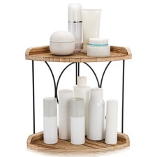 2-Tier Bathroom Counter Organizer, Wood Vanity Corner Shelf, Skincare Storage...
