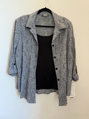 Gloria Lance Two-Fer Blouse Gray & Black Floral Print Women s 2X NWT
