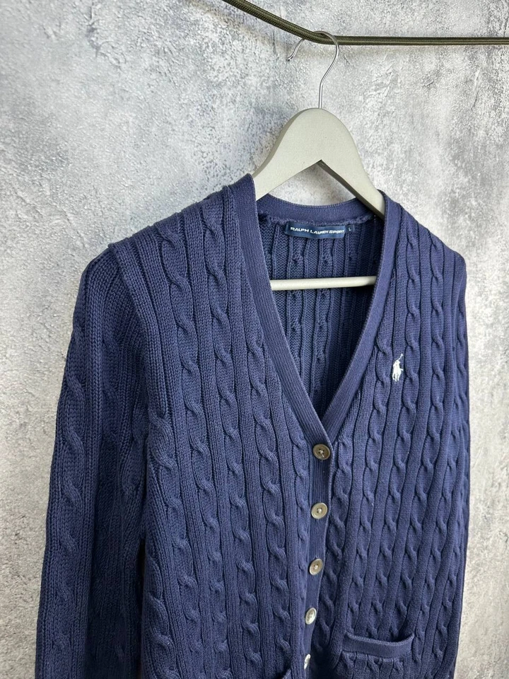 Ralph Lauren Sport Vintage Cable Knit Cardigan Navy Sweater Men's Size L - Image 3 of 4