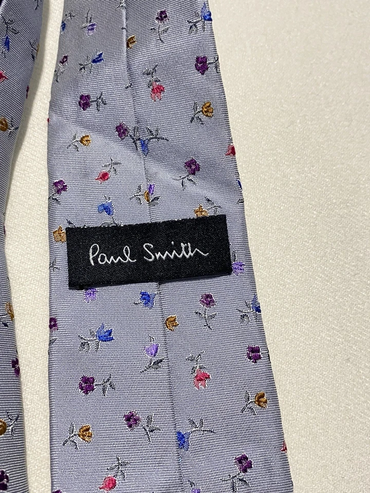 Corbata delgada PAUL SMITH gris seda para hombre. Floral. Hecho en Italia. Ec Foto 3 de 4