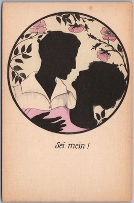 Vintage 1920s German SILHOUETTE ART Postcard ''Sei Mein! / Be Mine!'' Romance Love