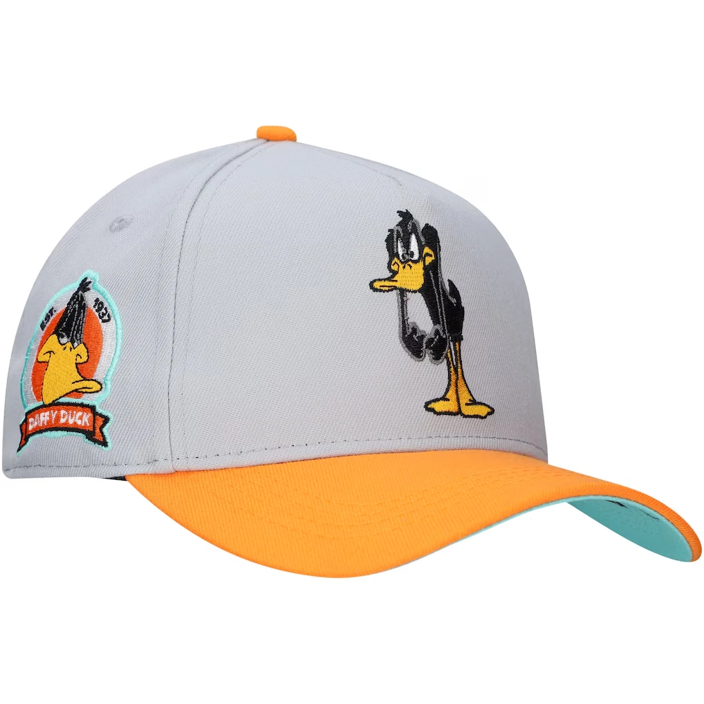 Daffy Duck Gray Looney Tunes A Frame Mens Snapback Cap Warner Bros OSFM NWT