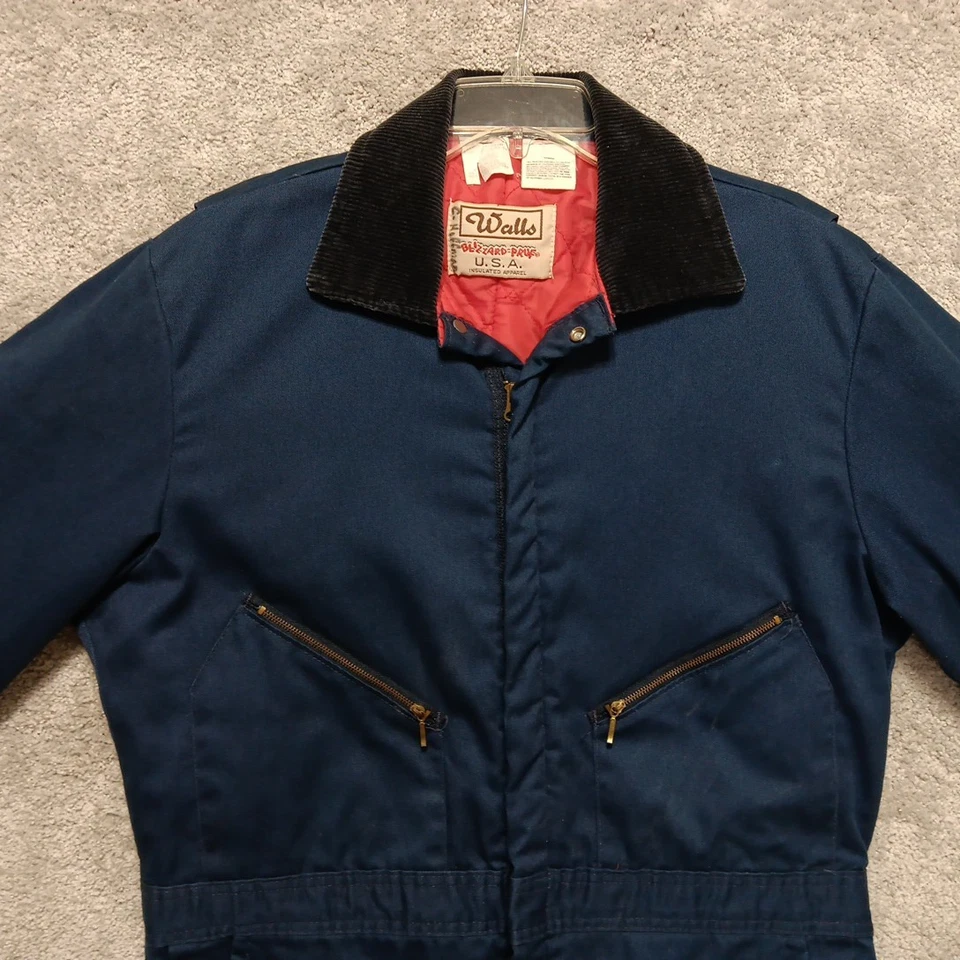 Vtg Walls Coveralls Men Large Navy Blizard Pruf Canvas Quilt Lined Made In USA - Image 4 of 4