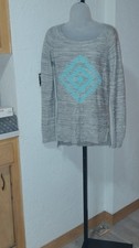 Gray Blue Knit Pullover Sweater Geometric Pattern Long Sleeve Women's Size