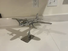 Aluminum Airplane Art Plane Model w Propellers Tabletop Desk Sculpture Vintage