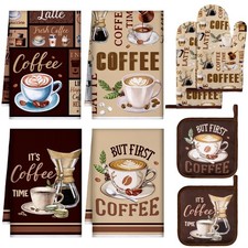 8 Pcs Coffee Kitchen Towels and Dishcloths Sets Oven Mitts and Pot Holders