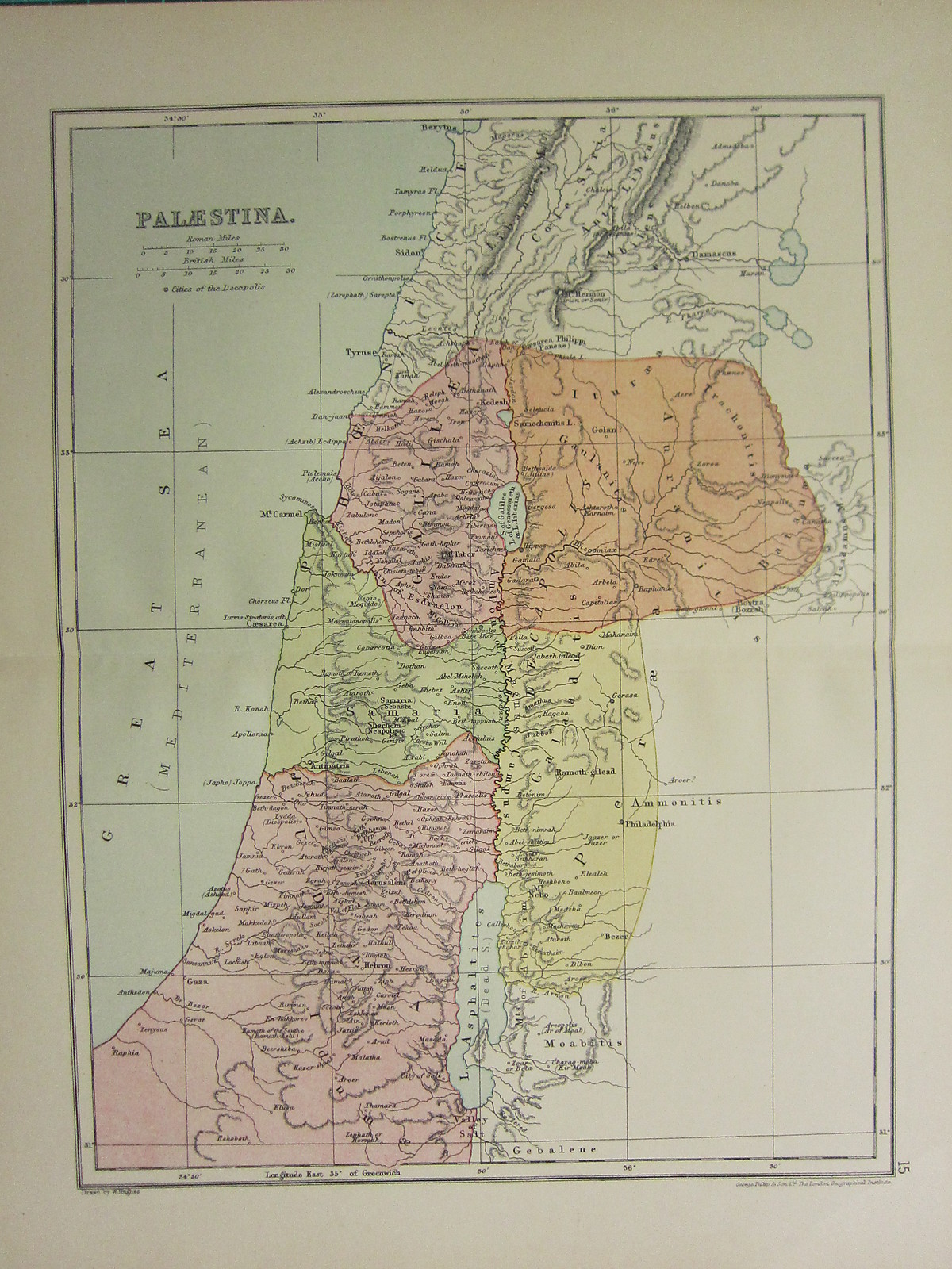 1904 map of alte geschichte palaestina galilea samaria judaea ebay