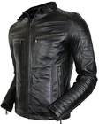 Mens Genuine Leather Biker Jacket Quilted Shoulders Vintage Style, Quilted Jacket