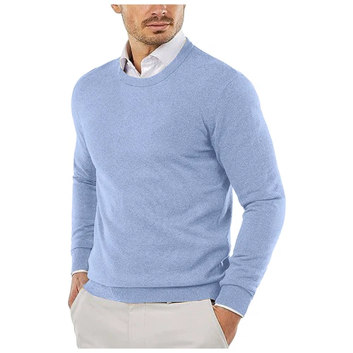 Men Round Neck Sweater Ribbed Knit Slim Fit Casual Long Sleeve Pullover Top - Bild 12 von 32