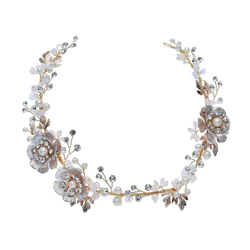 36 x 4cm Handmade Gold Flower Wedding Bridal Head Pieces Hair Band Accessories - Image 3 of 4