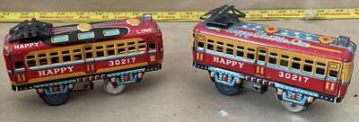 Vintage Hadson Tin Litho friction train cars