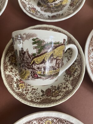 Old England Royal Tudor Ware Staffordshire Teeservice und Dessertteller