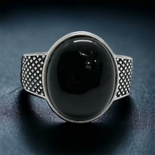 Superbe et belle bague unique pour homme en argent sterling S925 en agate noire
