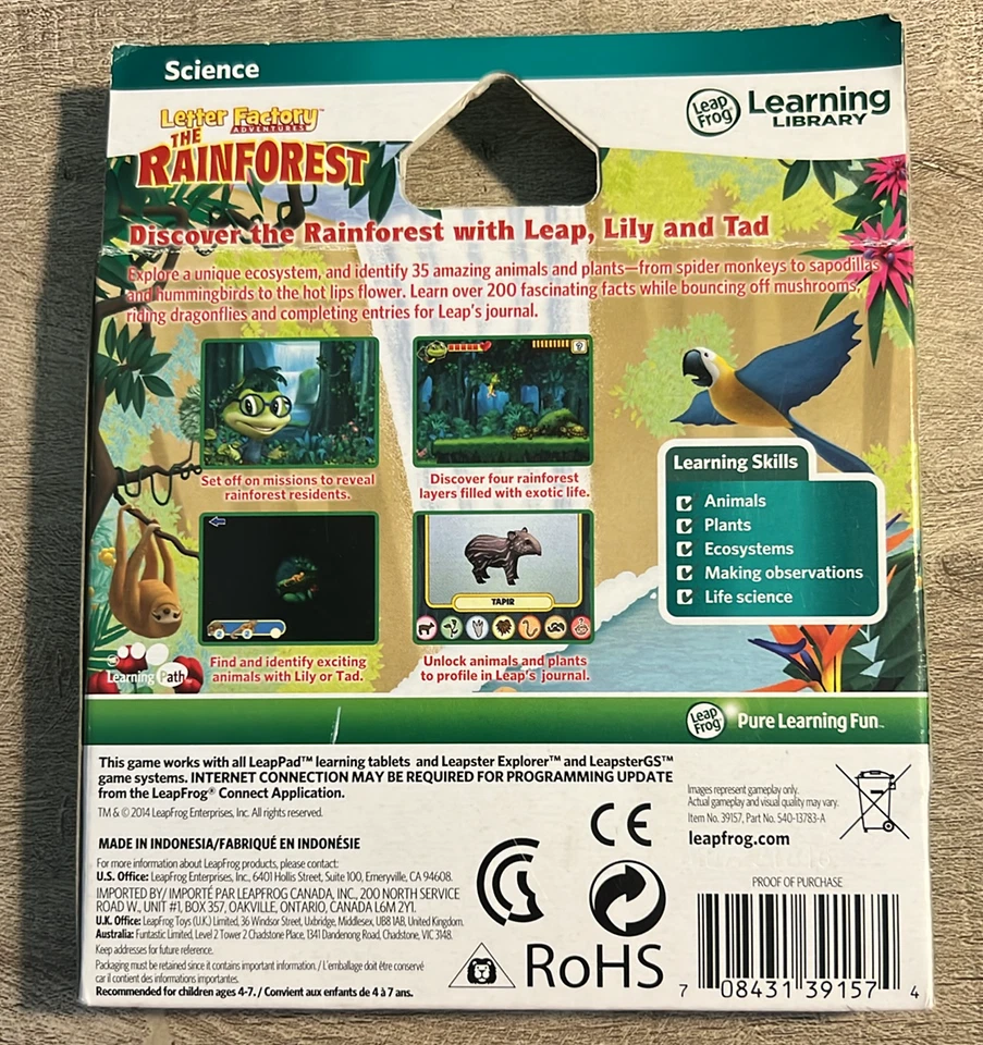 LeapFrog Learning Adventures: Letter Factory THE RAINFOREST~ Science Game NEW - Image 2 of 2