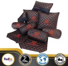 Black With Red Diamond Jdm Vip Car Interior Seat Back And Neck Pillows Set