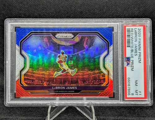 2020-21 Panini Prizm Red White & Blue Prizm LeBron James card #1 PSA 8 Near MINT