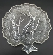 Hazel Atlas Orchard Crystal Tree of Life Frosted Glass Snack Plates Qty 4