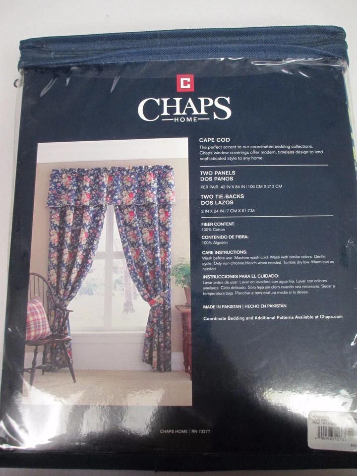 2 PANELES CHAPS Cape Cod Cottage azul rosa floral ventana con lazos Foto 3 de 4