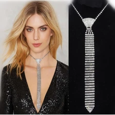 Women Girl Full Rhinestone Crystal Bling Bow Tie Necktie Choker Collar Necklace