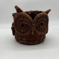 Coffee Cup Mug Wicker Rattan Boho Owl Bird Vtg 70’s Planter Collection
