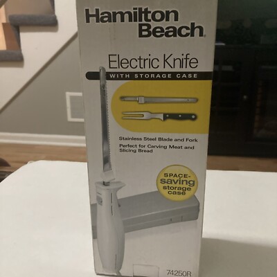Hamilton Beach Electric Knife w Storage Case Stainless Steel Fork & Blade 74250R