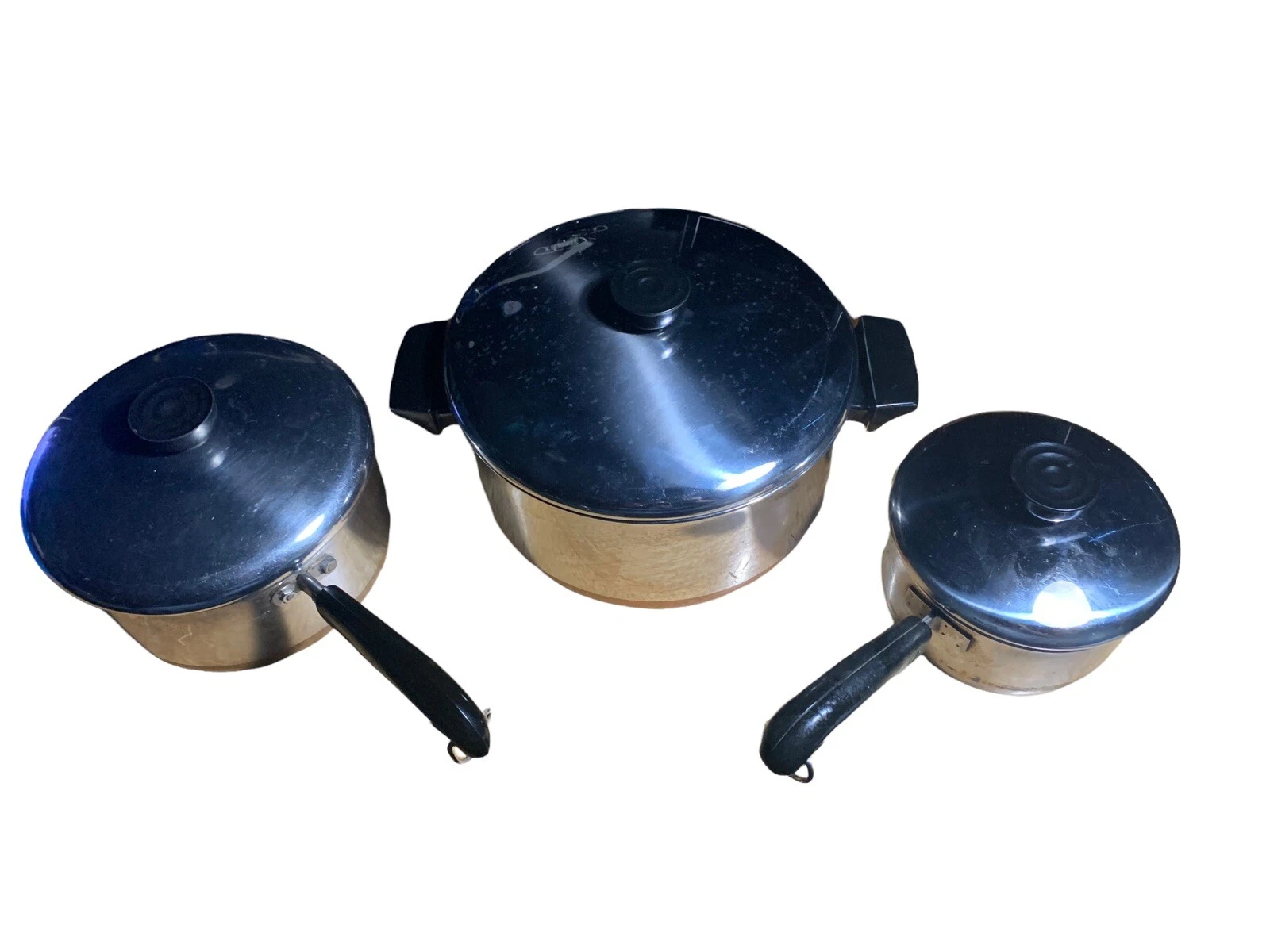 Vintage Revere Ware 6 Pc Set 4 1/2 Qt, 2 Qt, 1 Qt With Lids