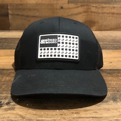 Hooked & Tagged Hat Snapback Trucker Cap Mens Black White Outdoor Fishing - READ