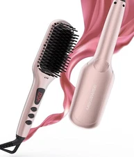 Hair Straightener Ceramic Comb, Brush for All Hair Types with Nano Heating Teeth