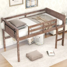 Twin/Full Size Loft Bed with Hanging Clothes Rack Heavy Duty Bed Frames Kids Bed