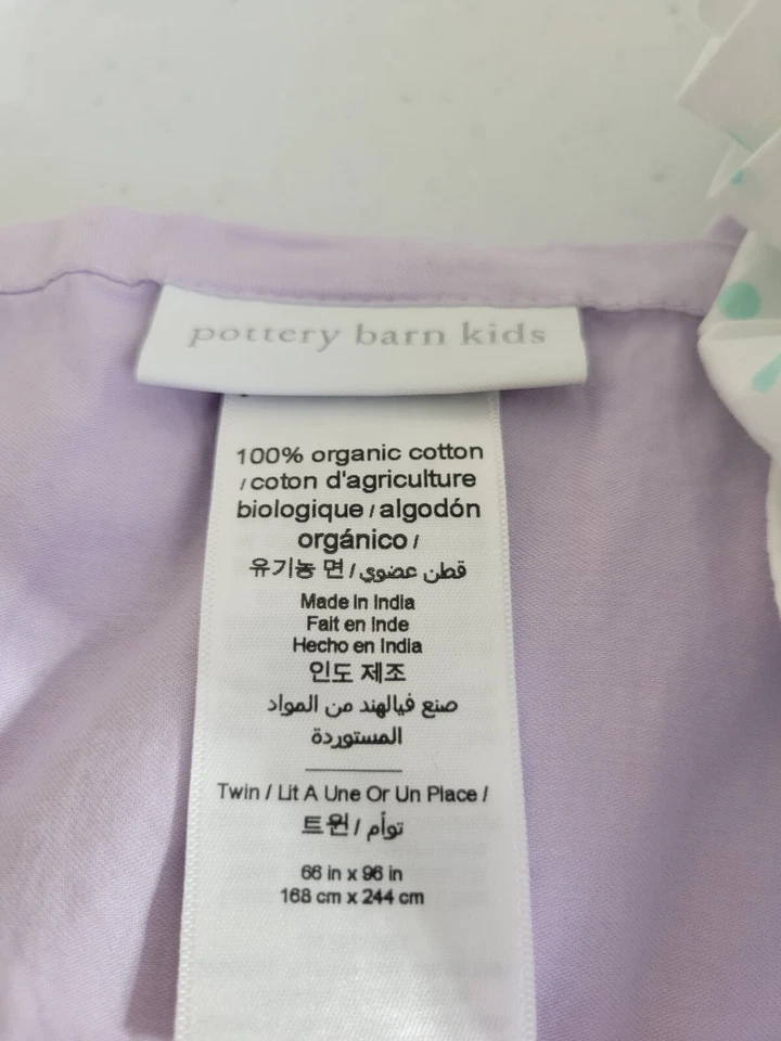 Lote de 2 lençóis planos Pottery Barn Kids roxo verde bolinhas tamanho duplo - Imagem 4 de 4