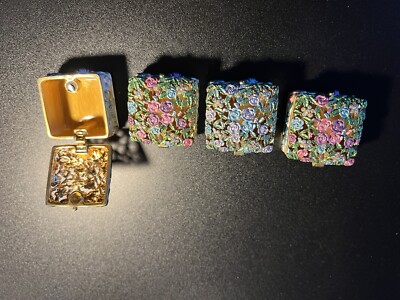 Square Enamel Crystals Floral Trinket Box