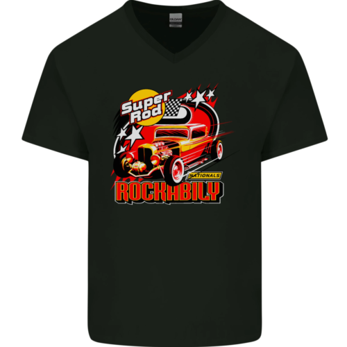 Rockabilly Hot Rod Hotrod Dragster Mens V-Neck Cotton T-Shirt - Picture 1 of 43
