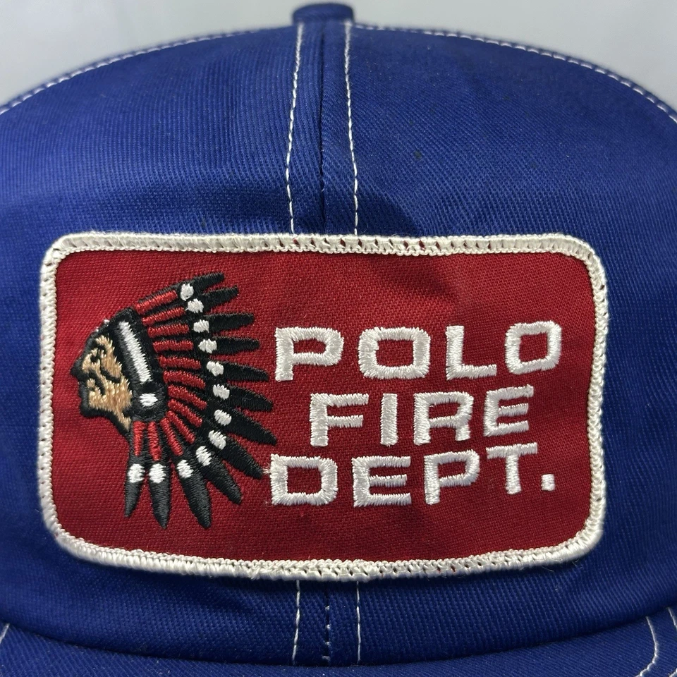 Vintage K-Products Polo Fire Dept. Hat Native American Indian Patch Trucker Cap - Image 2 of 4