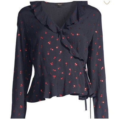 Rails | Navy Blue Metallic Cherry Ruffle Simone Wrap Top | Size Medium