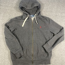 Vintage Polo Ralph Lauren Zip Up Hoodie Men Sz L Gray Red Pony