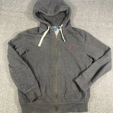 Vintage Polo Ralph Lauren Zip Up Hoodie Men Sz L Gray Red Pony