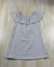 Speechless Womens Medium White Black Striped Off Shoulder Ruffle Mini Dress