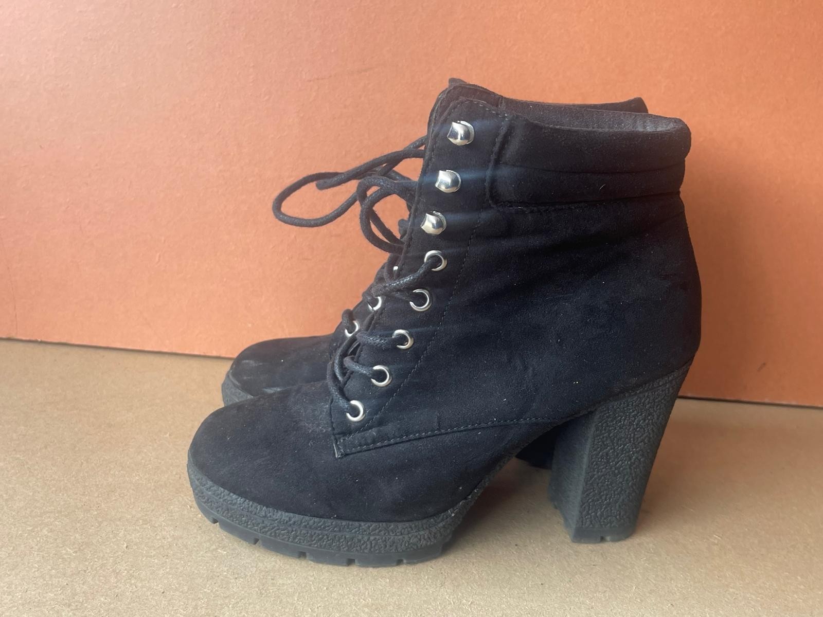 New Look Women's Black Faux Suede Lace Up Heels Ankle Boots UK 5 EUR 38 -A39