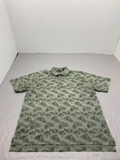 IZOD Polo Shirt Mens Large Green Palm Leaf Print Short Sleeve Tropical Casual