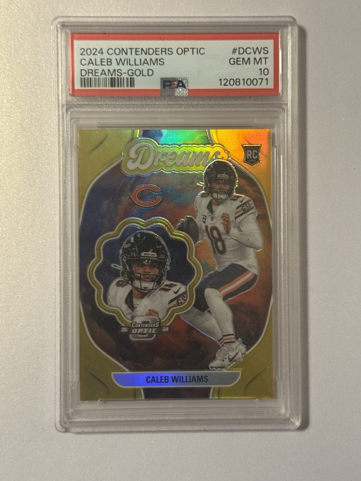 CALEB WILLIAMS 2024 CONTENDERS OPTIC DREAMS ROOKIE GOLD RC /10 PSA 10