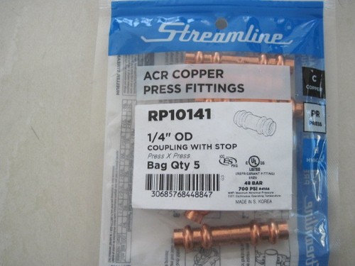 RP10141 Streamline ACR Copper Press Couplings 1/4" - 5 Pcs per pack - New