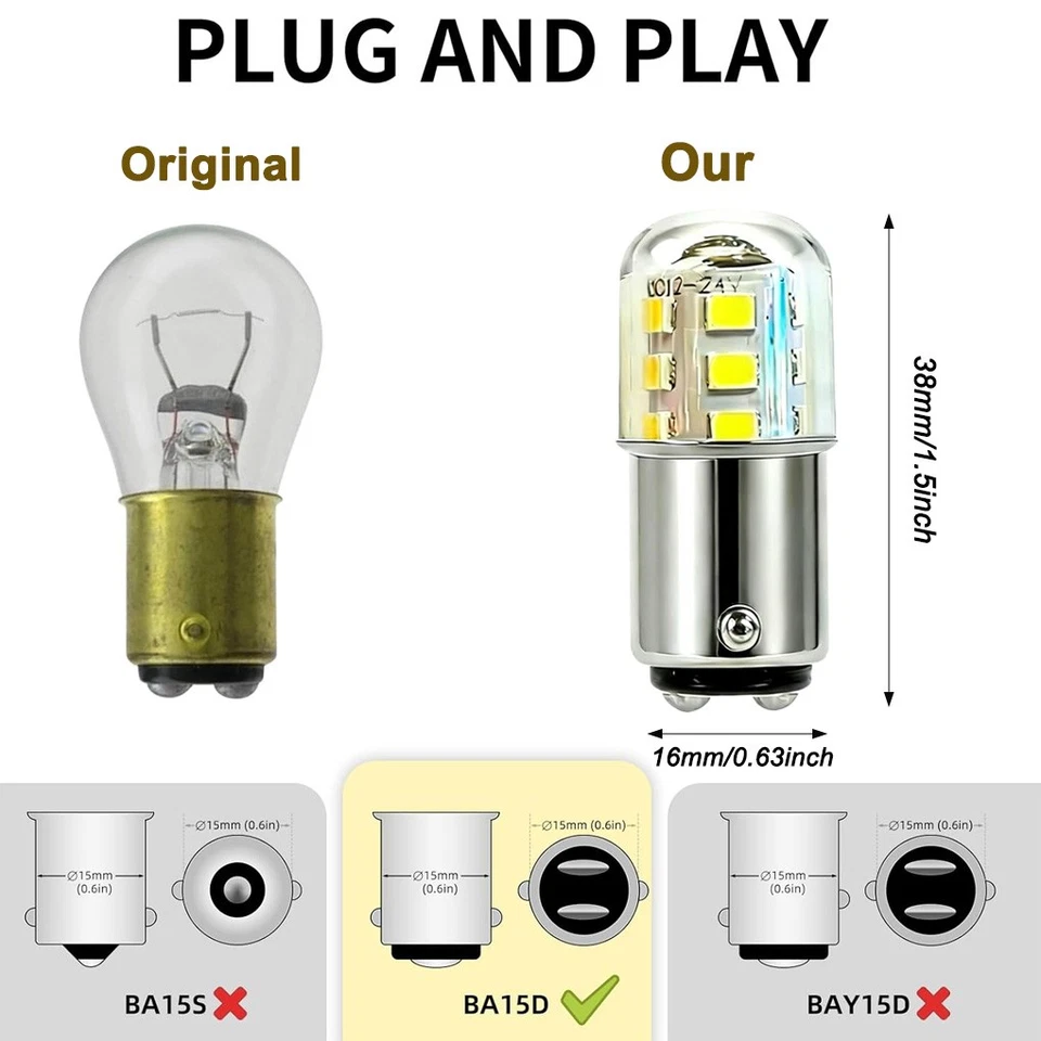 2Pcs 12v Cool White BA15D 21 SMD LED Bulb For Taxi Roof Sign Light Bulbs 209 - Image 3 of 4