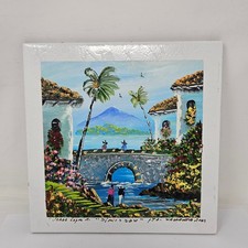 Jorge Lopez 2001 Puerto Vallarta Mexico Hand Painted Tile Art Wall Decor Beach