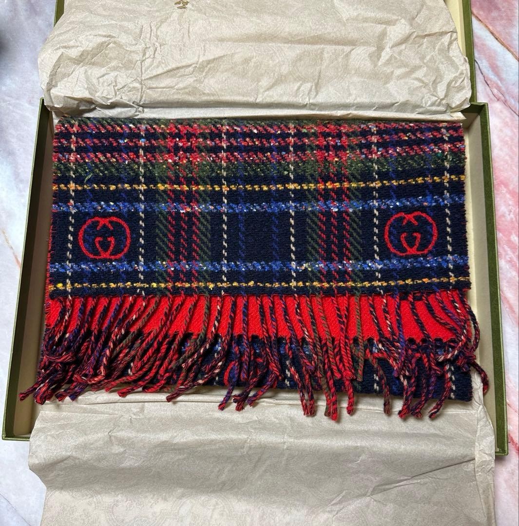 Authentic GUCCI Reversible Checkered Red Scarf - … - image 1