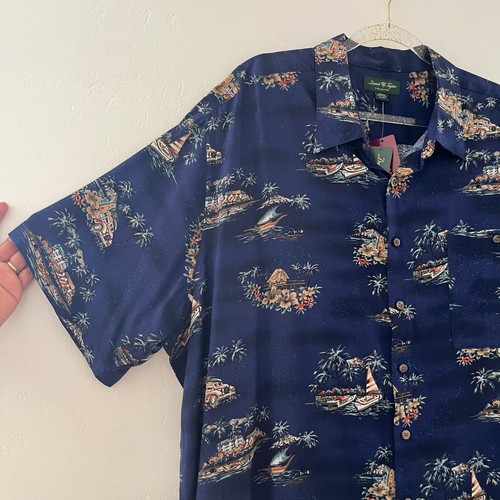 David Taylor Collection Hawaiian Short Sleeve Button Shirt Tropical Blue XXL NWT - 第 4/13 張圖片