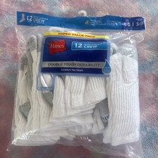 Hanes BRLC12 Big Boys Classics Cotton Crew Socks 12 Pieces 9-11 Size - White