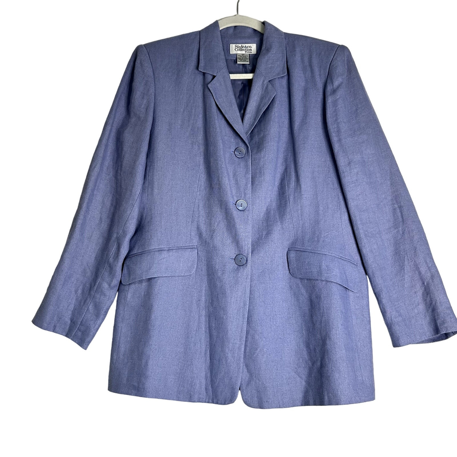 VTG Y2K Style & Co Blazer Jacket Womens 12 Petite Violet 100% Linen Oversized